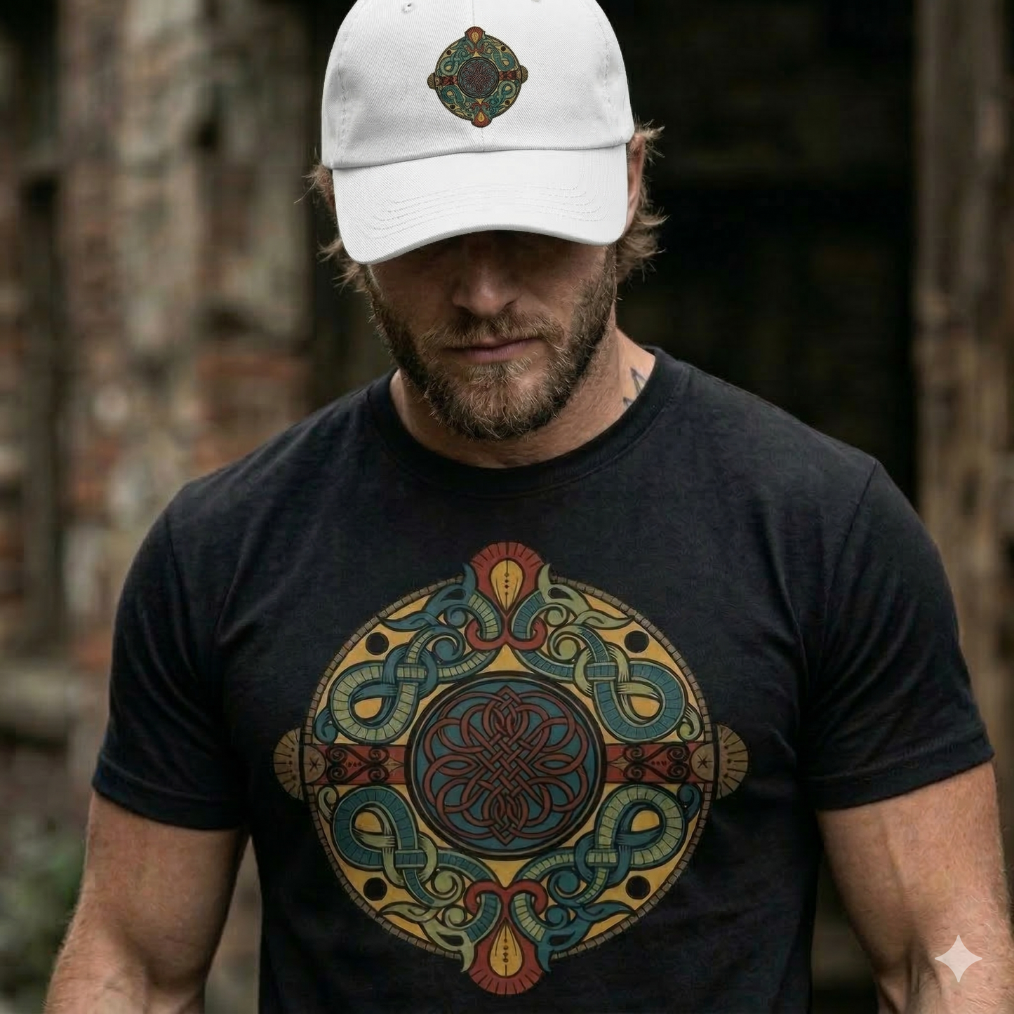 VIKING NORSE DRAGON CROSS SHIELD – LOW PROFILE ADJUSTABLE CAP – NORDIC WARRIOR DESIGN – UNISEX