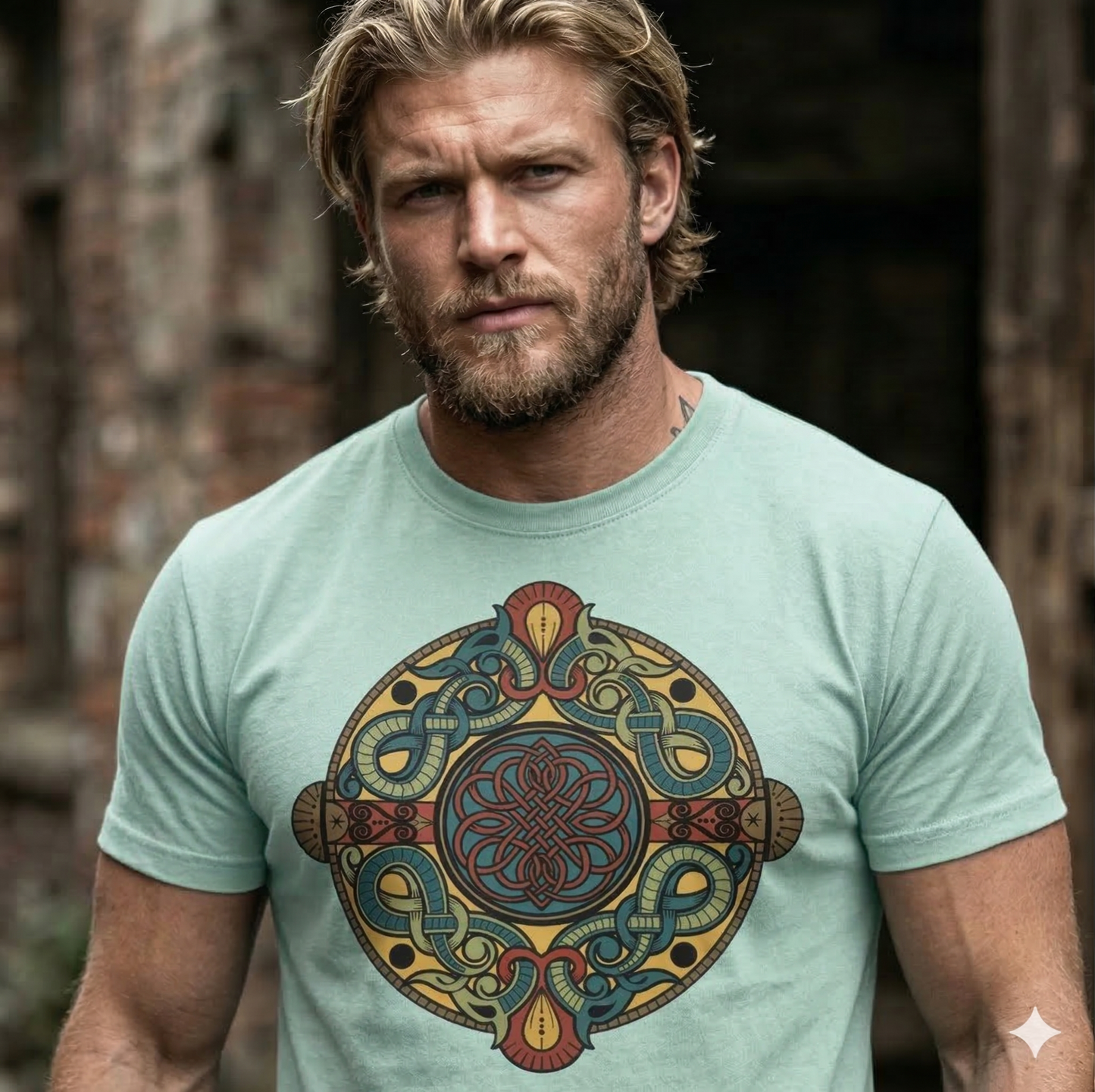 VIKING NORSE DRAGON CROSS SHEILD RUGGED HEAVYWEIGHT T-SHIRT – WARRIOR DESIGN -- UNISEX