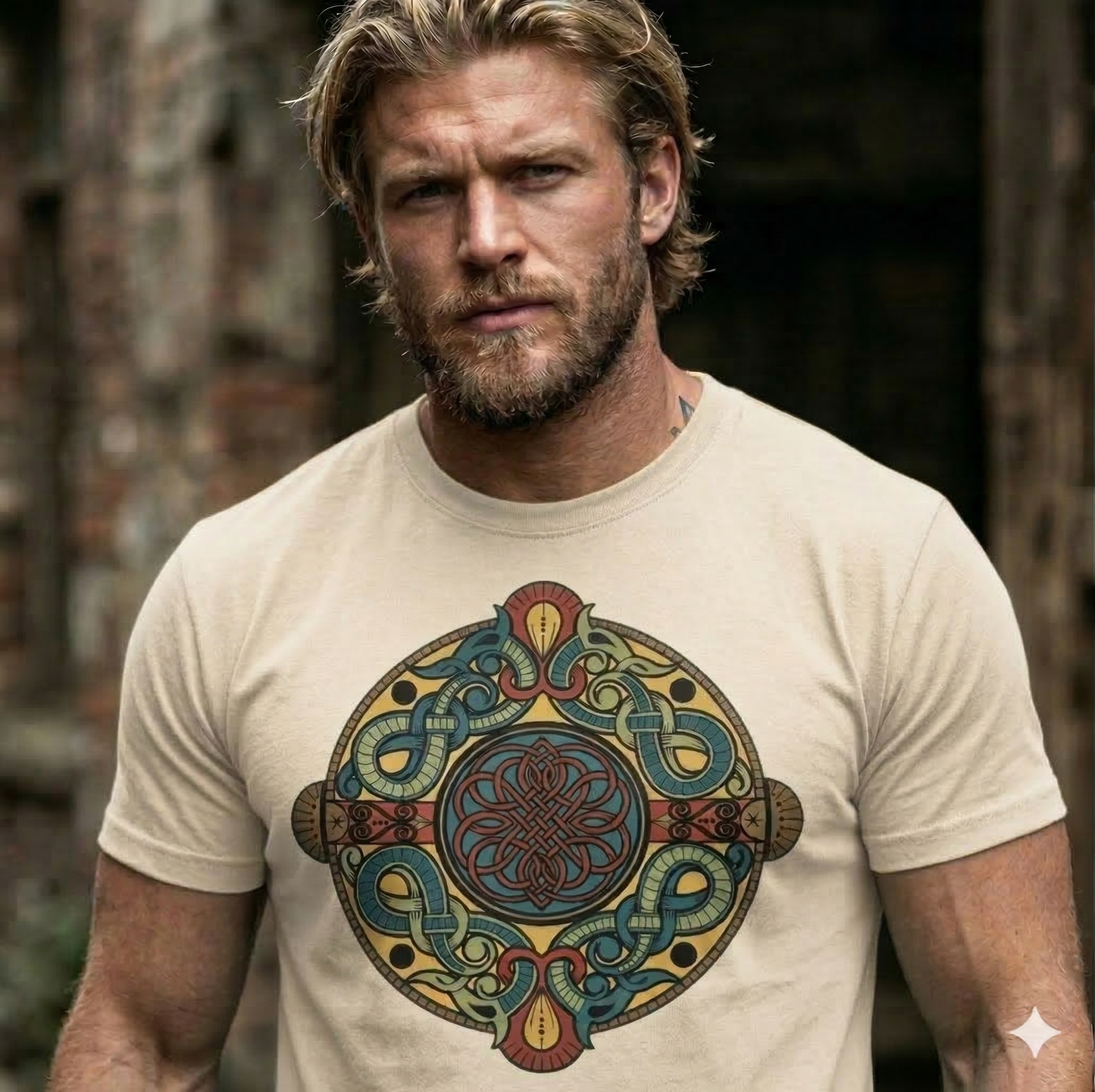 VIKING NORSE DRAGON CROSS SHEILD RUGGED HEAVYWEIGHT T-SHIRT – WARRIOR DESIGN -- UNISEX