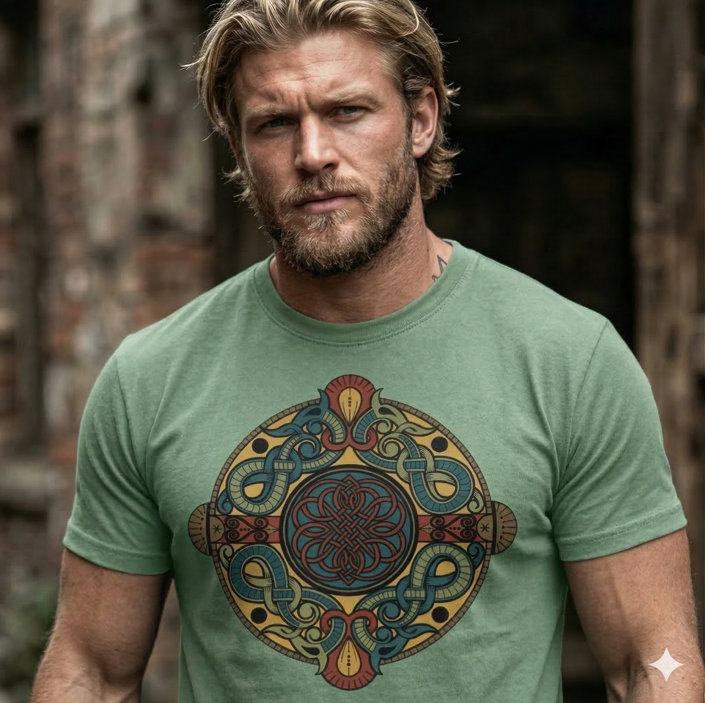 VIKING NORSE DRAGON CROSS SHEILD RUGGED HEAVYWEIGHT T-SHIRT – WARRIOR DESIGN -- UNISEX