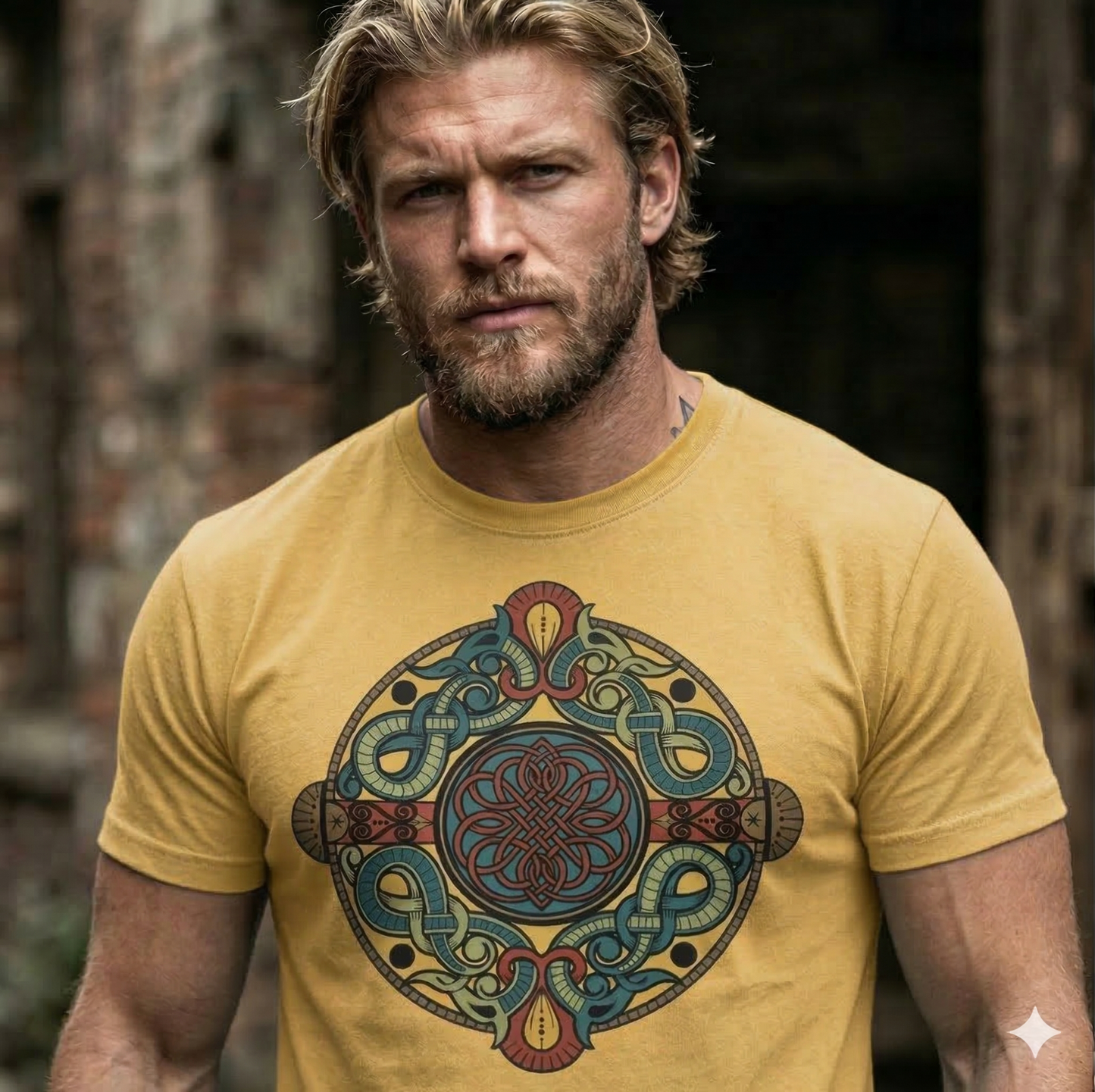 VIKING NORSE DRAGON CROSS SHEILD RUGGED HEAVYWEIGHT T-SHIRT – WARRIOR DESIGN -- UNISEX