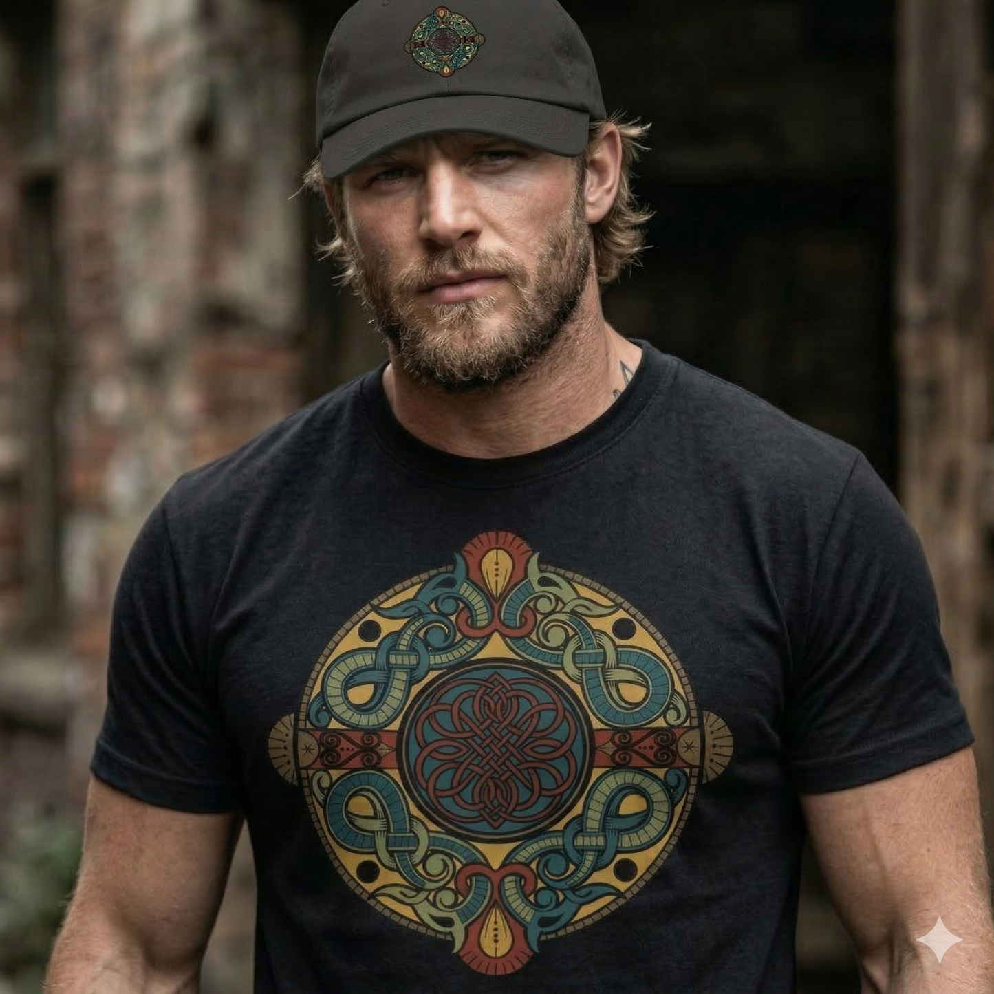 VIKING NORSE DRAGON CROSS SHEILD RUGGED HEAVYWEIGHT T-SHIRT – WARRIOR DESIGN -- UNISEX