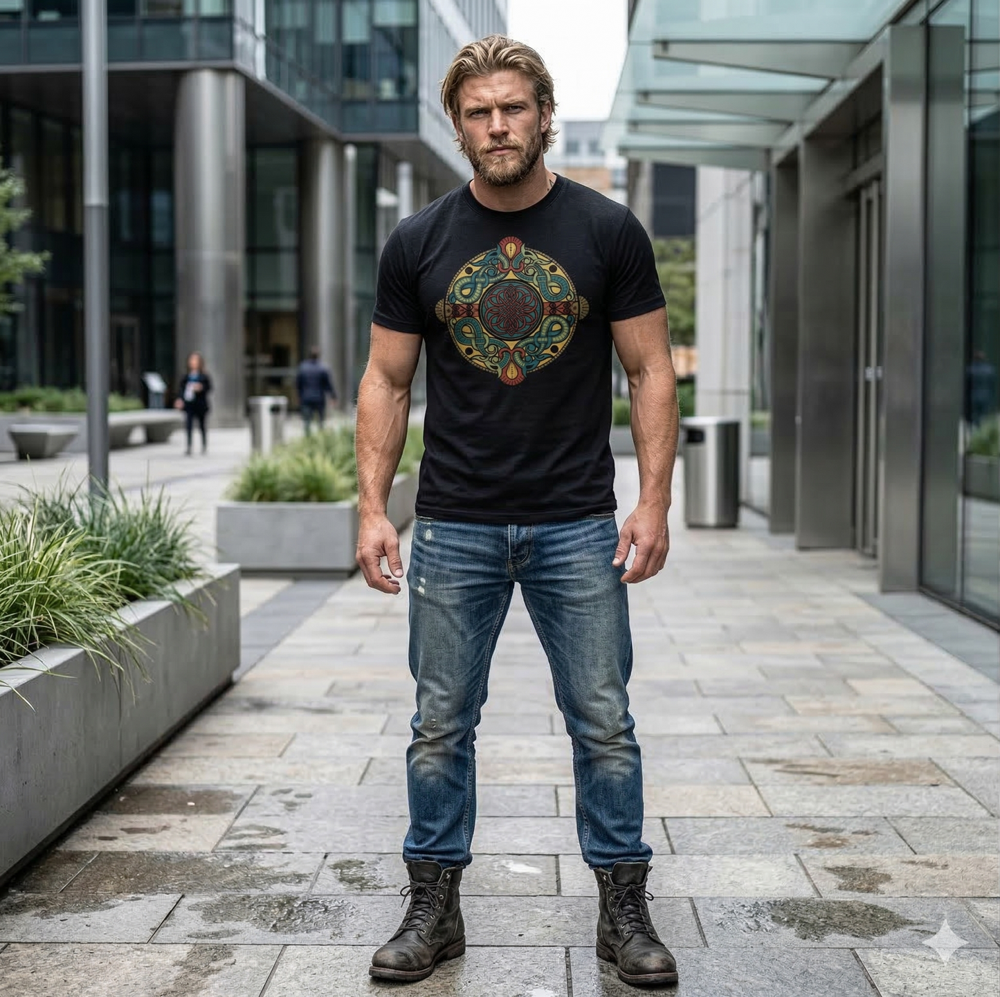 VIKING NORSE DRAGON CROSS SHEILD RUGGED HEAVYWEIGHT T-SHIRT – WARRIOR DESIGN -- UNISEX
