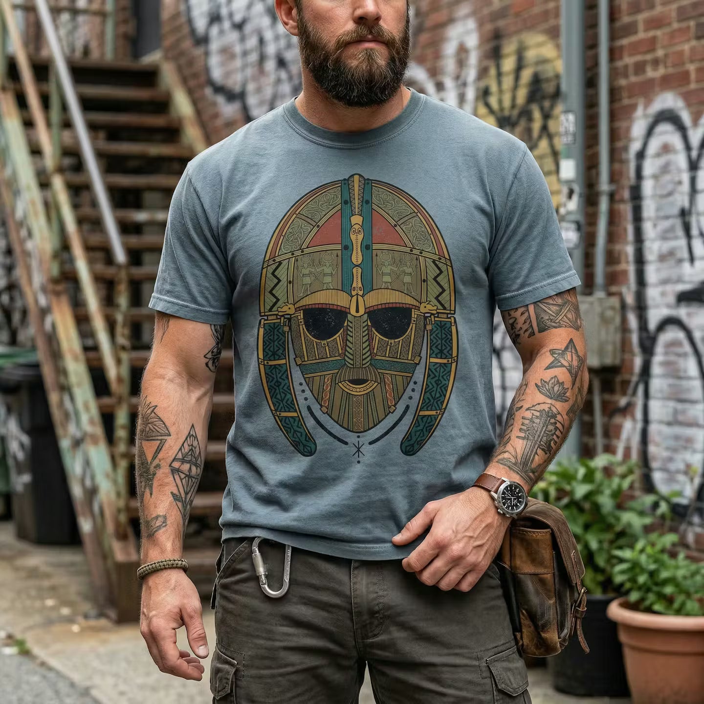 Viking Norse Rædwald Helmet Heavyweight T-Shirt – Nordic Pagan Warrior Design – Unisex