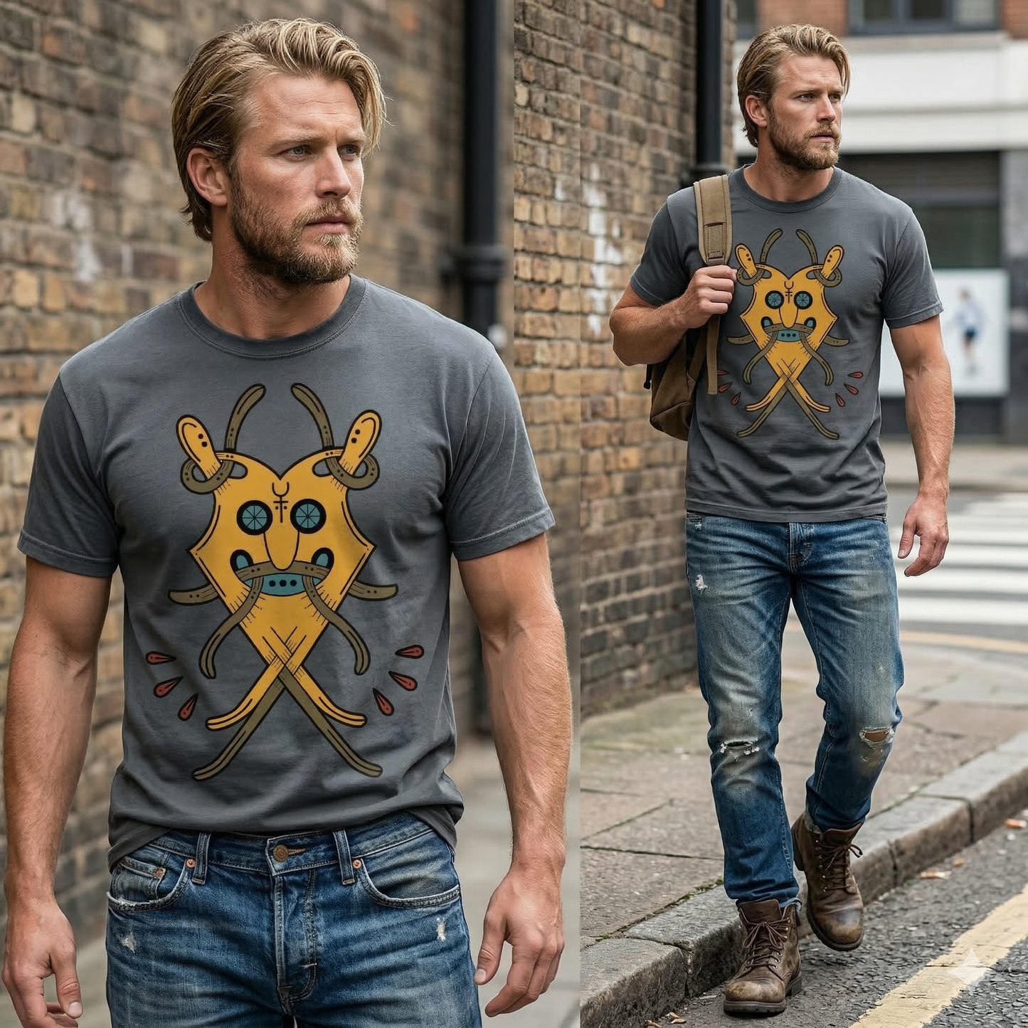 VIKING NORSE PROTECTION RUNE MASK HEAVYWEIGHT RUGGED T SHIRT