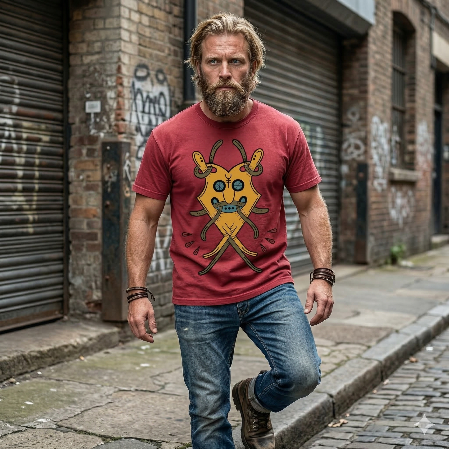 VIKING NORSE PROTECTION RUNE MASK HEAVYWEIGHT RUGGED T SHIRT