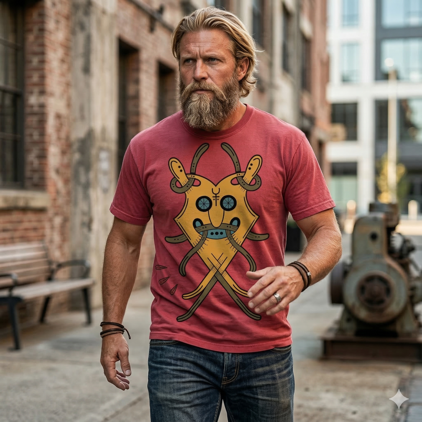 VIKING NORSE PROTECTION RUNE MASK HEAVYWEIGHT RUGGED T SHIRT